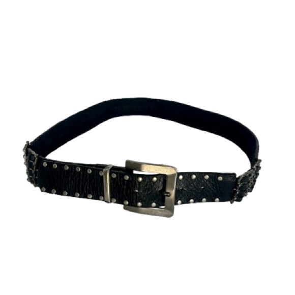 Rare Vintage Leatherock 7095 Silver Studded Black Genuine Leather Belt 41”